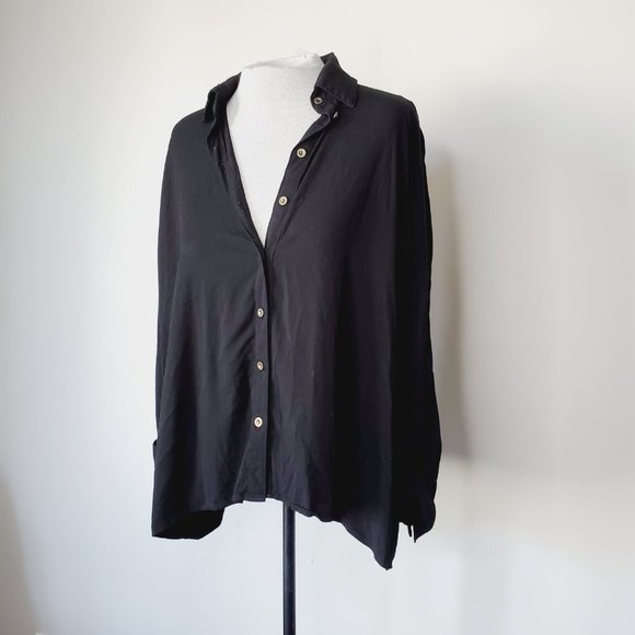 Anthropologie Michael Stars Blouse Oversized Button Down Relaxed Black S - Picture 2 of 10